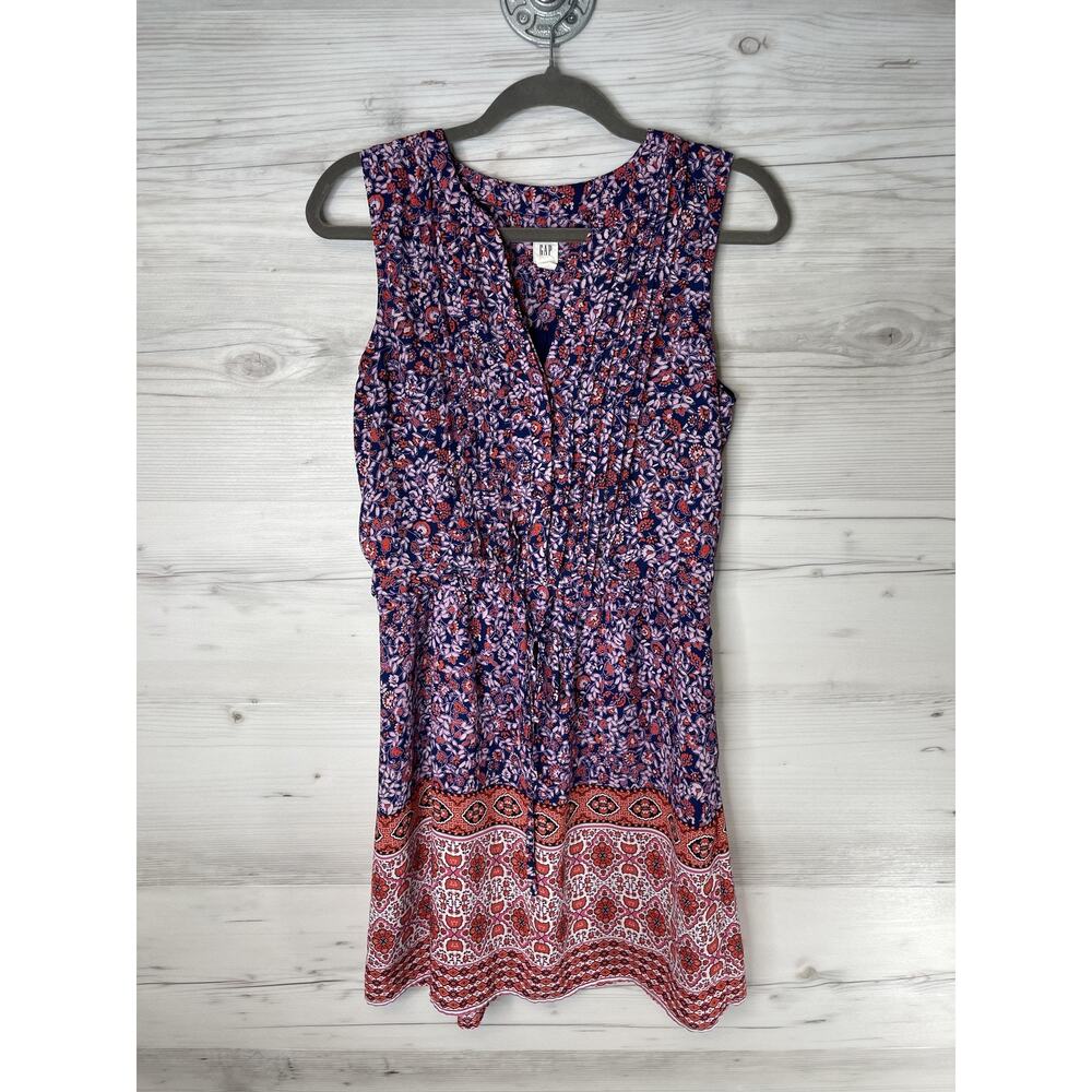 GAP Purple Floral Midi Dress with Red Border